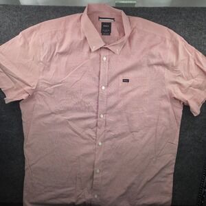 RVCA Button Down Shirt Men XXL Red Micro Gingham Slim Fit Short Sleeve Excellent